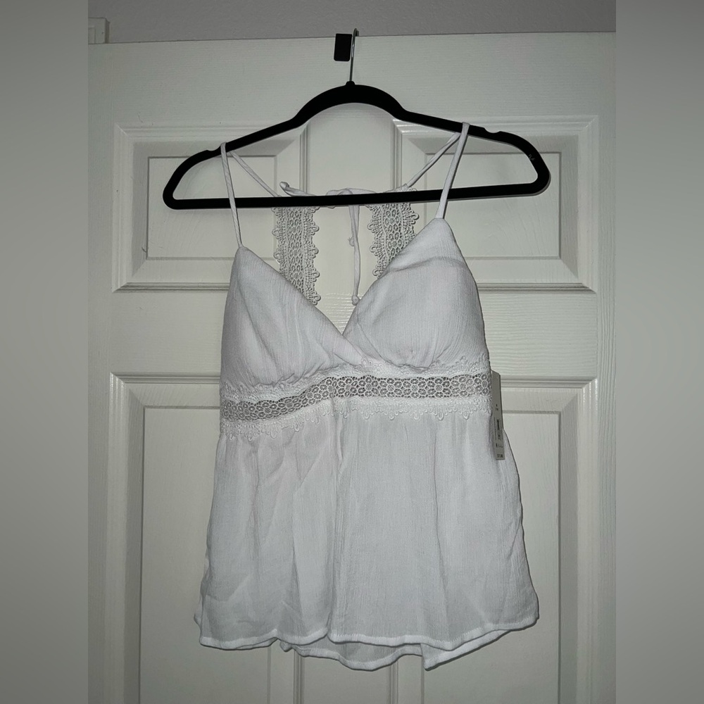 White Lace-Trim Spaghetti Strap Tank Top